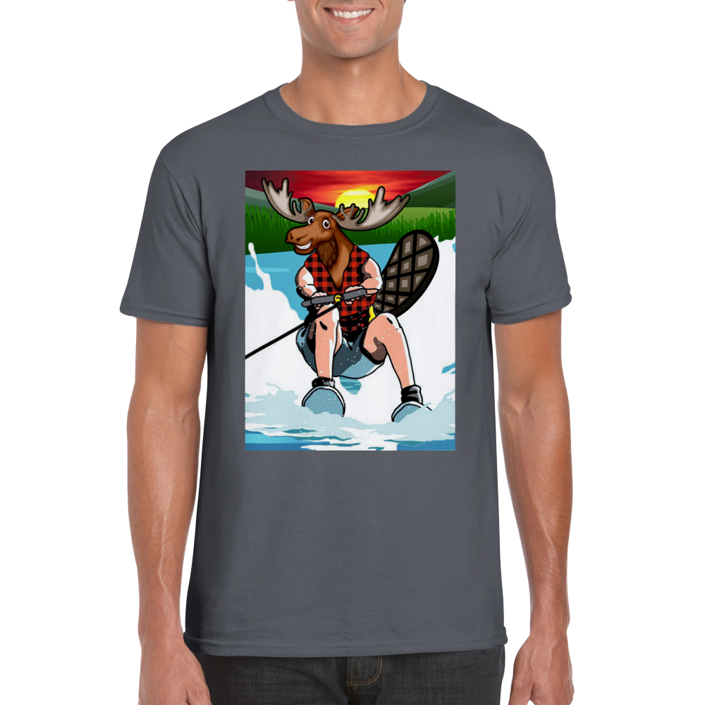 The Canadian Long Weekend - A Moose headed Lumberjack with a beaver tail waterskiing. - Classic Unisex Crewneck T-shirt