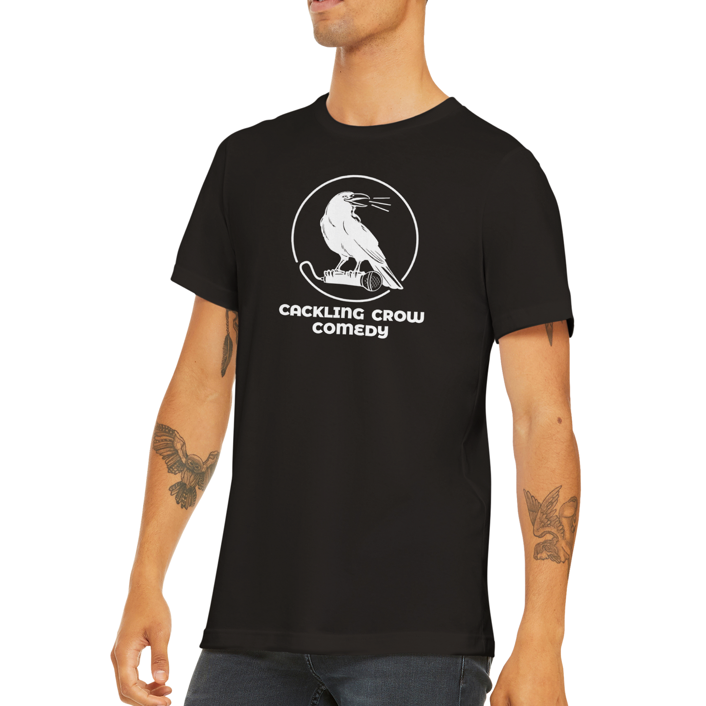 Cackling Crow Comedy - (white logo) Premium Unisex Crewneck T-shirt