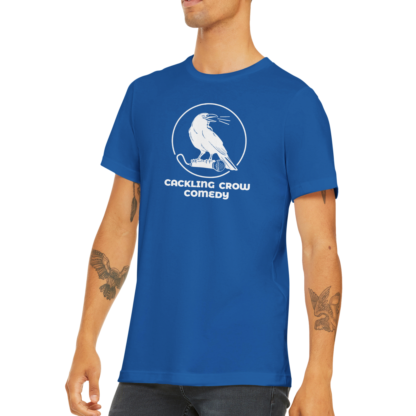 Cackling Crow Comedy - (white logo) Premium Unisex Crewneck T-shirt