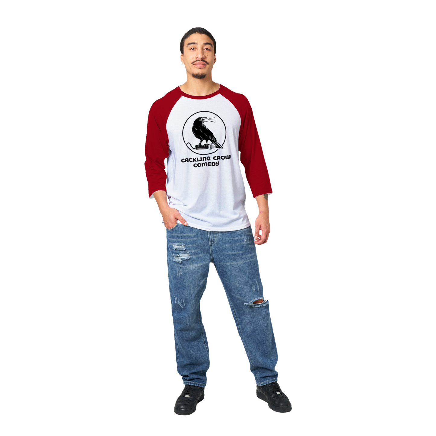 Cackling Crow Comedy - Unisex 3/4 sleeve Raglan T-shirt