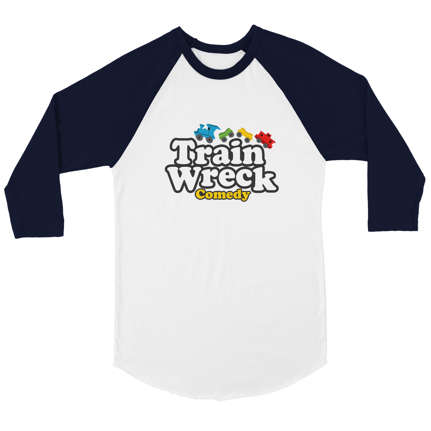 Train Wreck Comedy - Unisex 3/4 sleeve Raglan T-shirt
