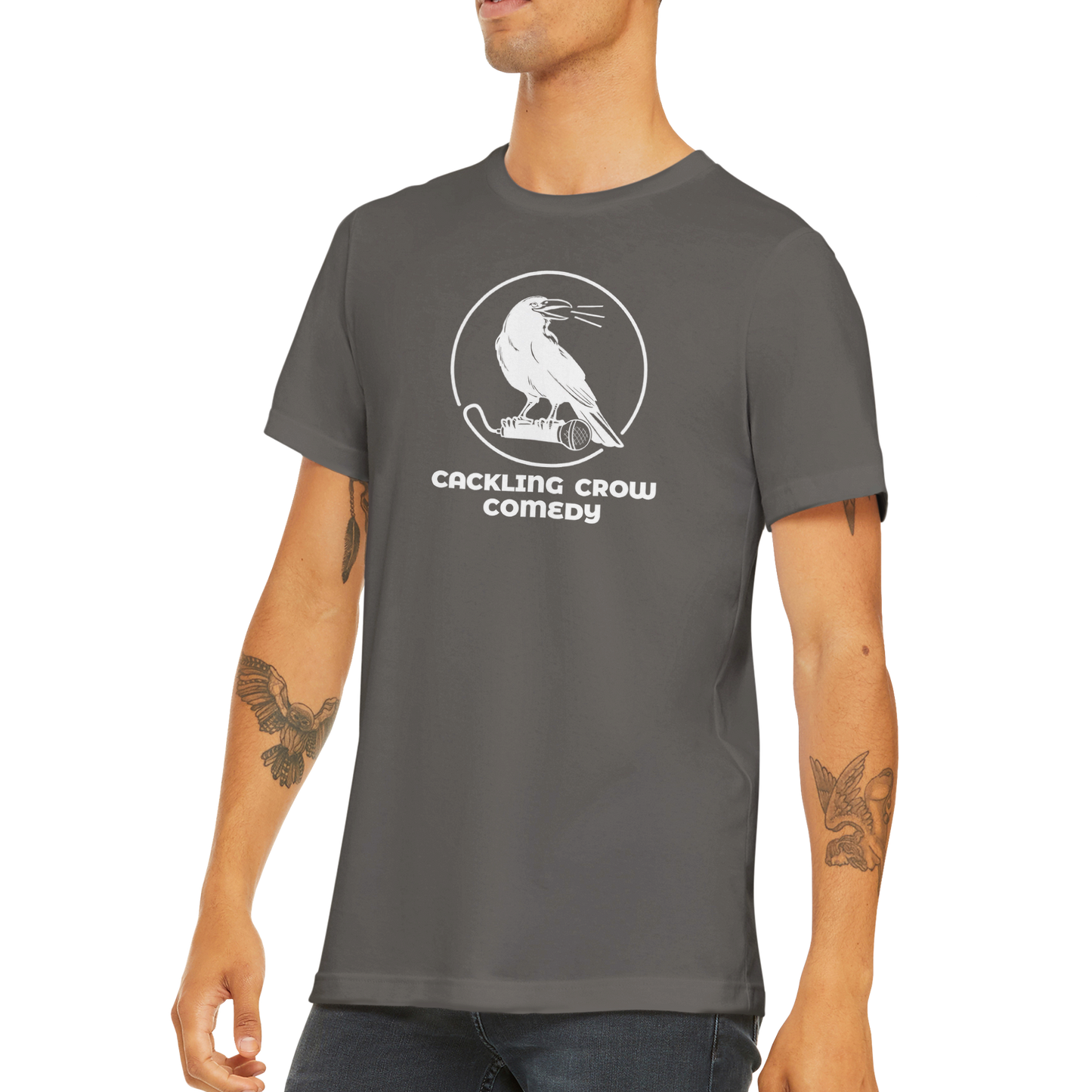 Cackling Crow Comedy - (white logo) Premium Unisex Crewneck T-shirt