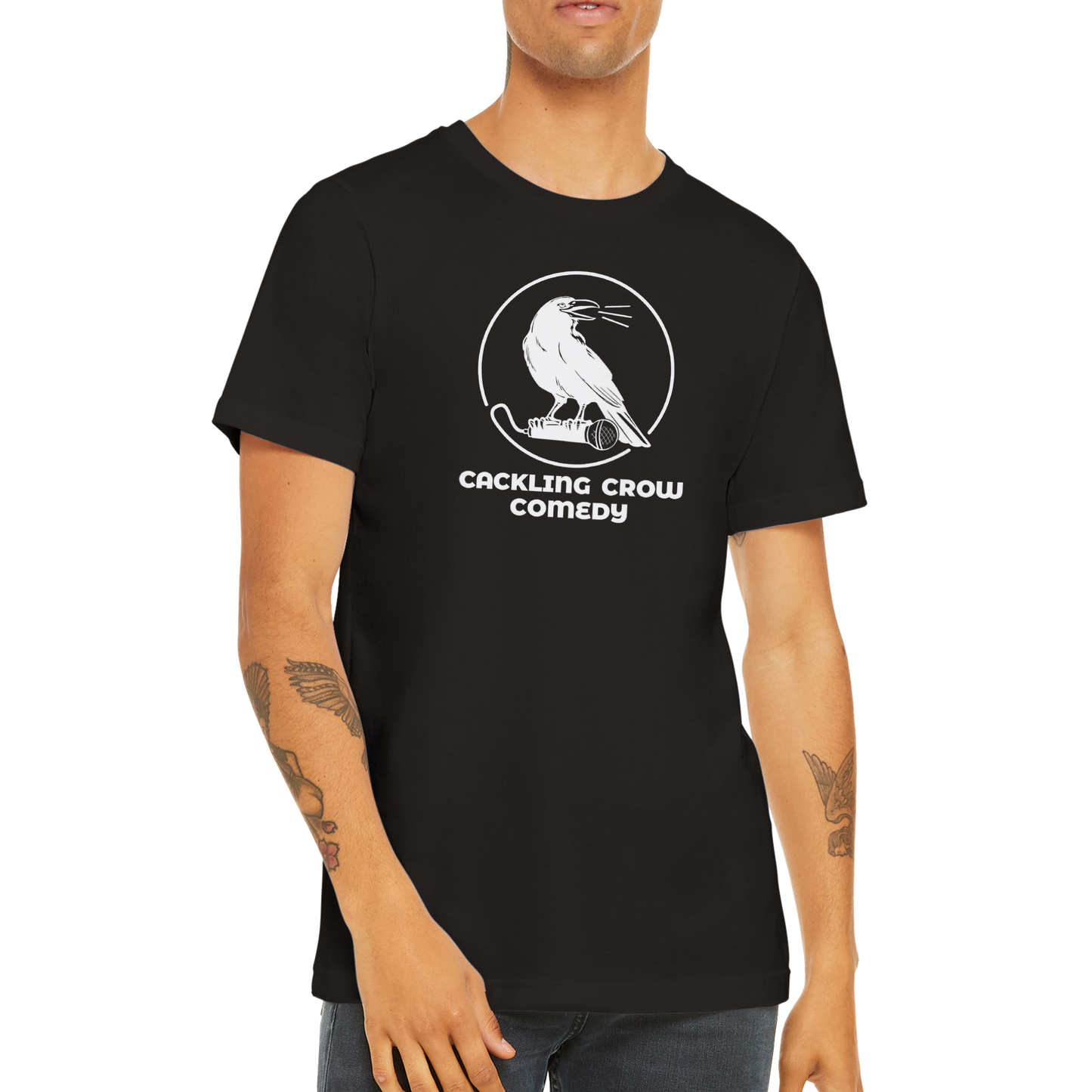 Cackling Crow Comedy - (white logo) Premium Unisex Crewneck T-shirt