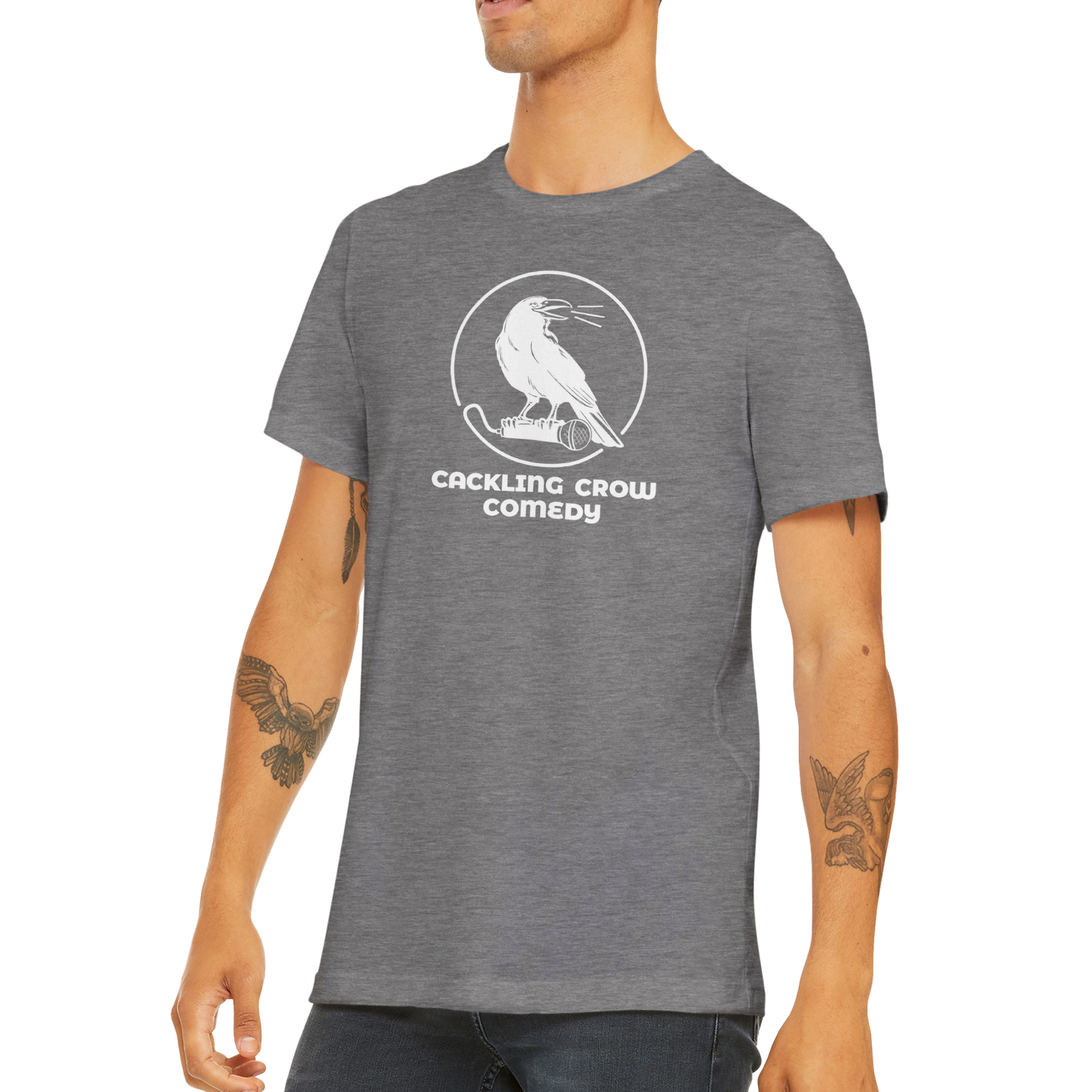 Cackling Crow Comedy - (white logo) Premium Unisex Crewneck T-shirt