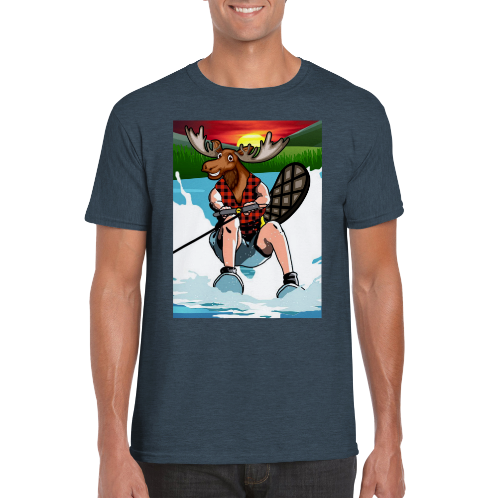 The Canadian Long Weekend - A Moose headed Lumberjack with a beaver tail waterskiing. - Classic Unisex Crewneck T-shirt