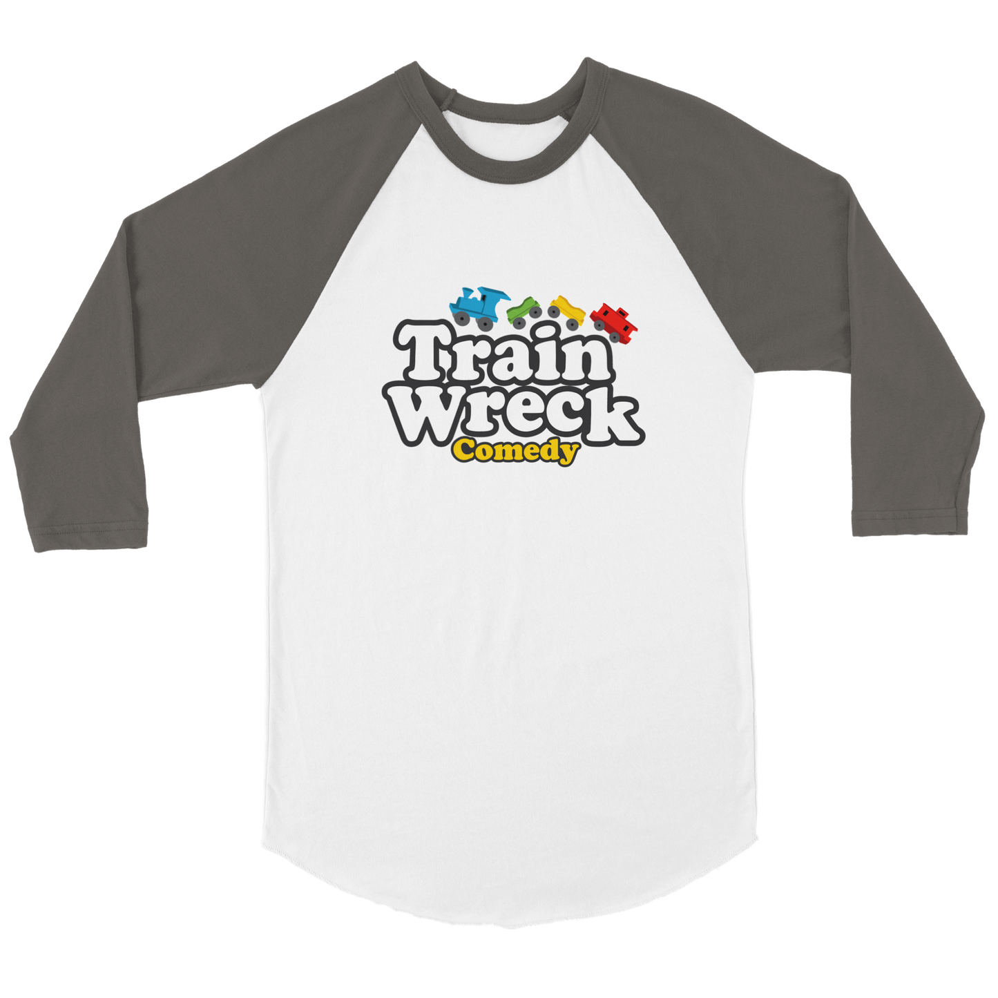 Train Wreck Comedy - Unisex 3/4 sleeve Raglan T-shirt