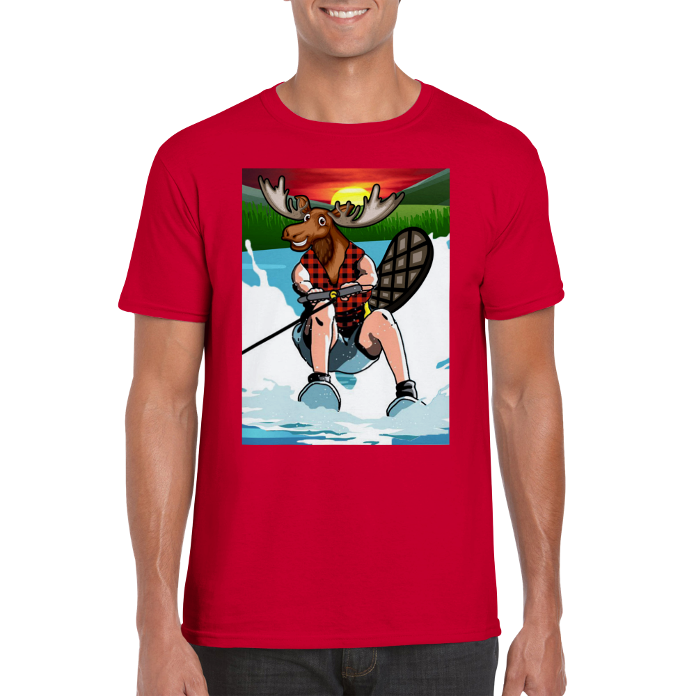 The Canadian Long Weekend - A Moose headed Lumberjack with a beaver tail waterskiing. - Classic Unisex Crewneck T-shirt