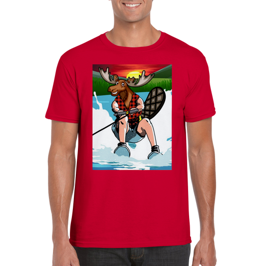 The Canadian Long Weekend - A Moose headed Lumberjack with a beaver tail waterskiing. - Classic Unisex Crewneck T-shirt