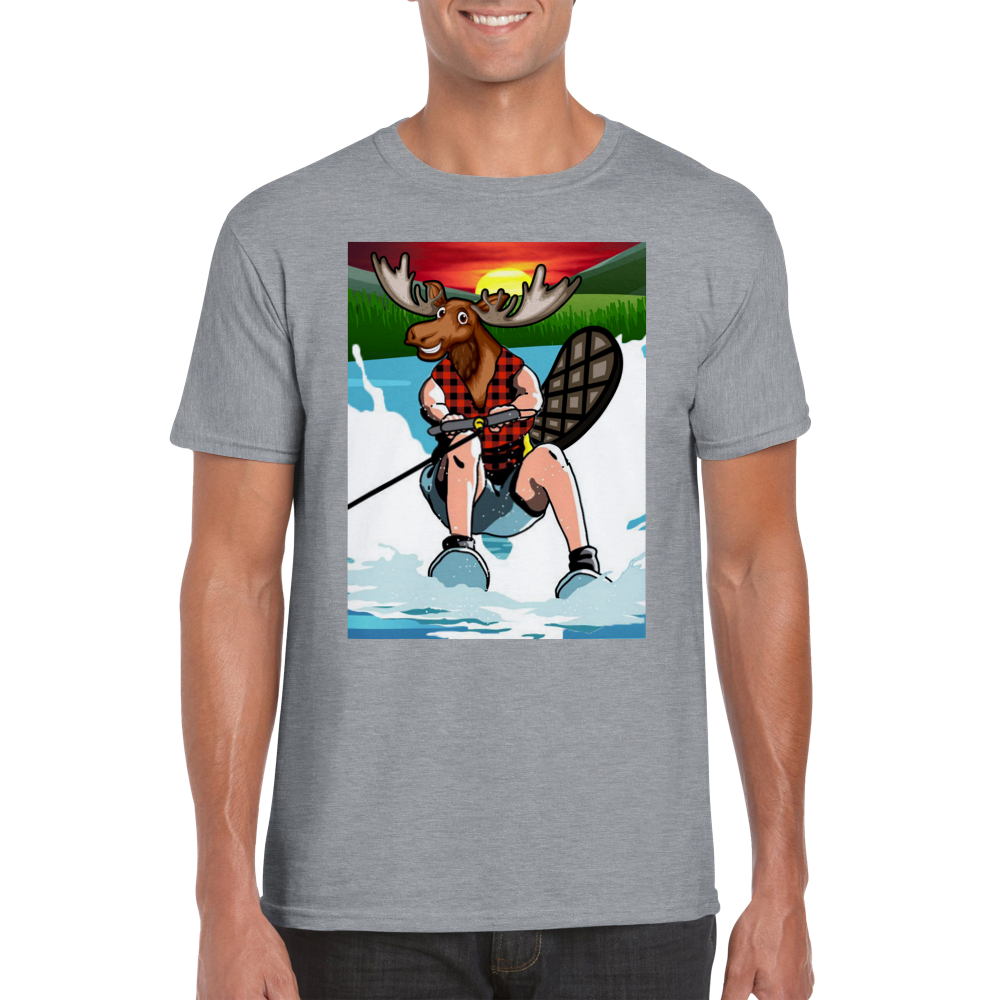 The Canadian Long Weekend - A Moose headed Lumberjack with a beaver tail waterskiing. - Classic Unisex Crewneck T-shirt