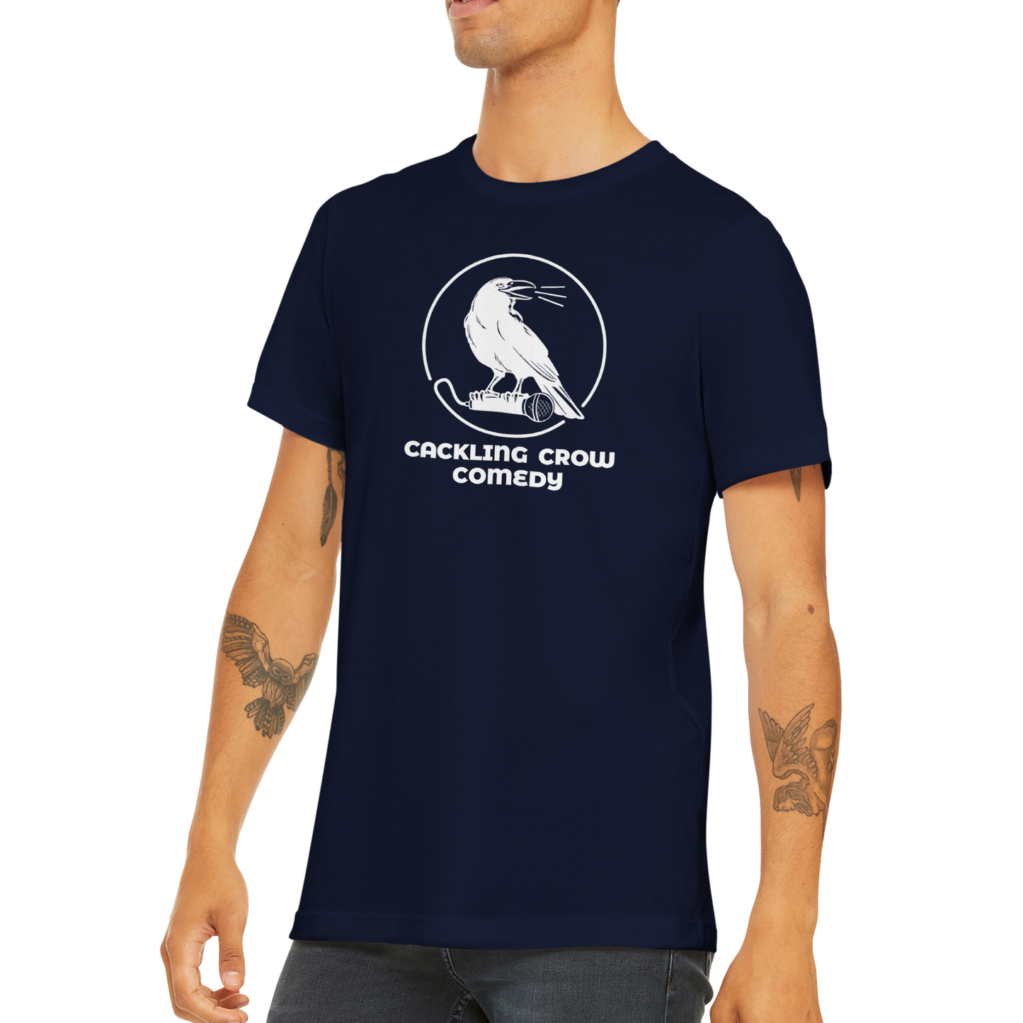 Cackling Crow Comedy - (white logo) Premium Unisex Crewneck T-shirt