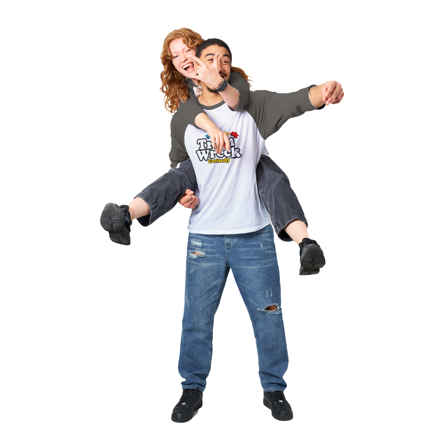 Train Wreck Comedy - Unisex 3/4 sleeve Raglan T-shirt
