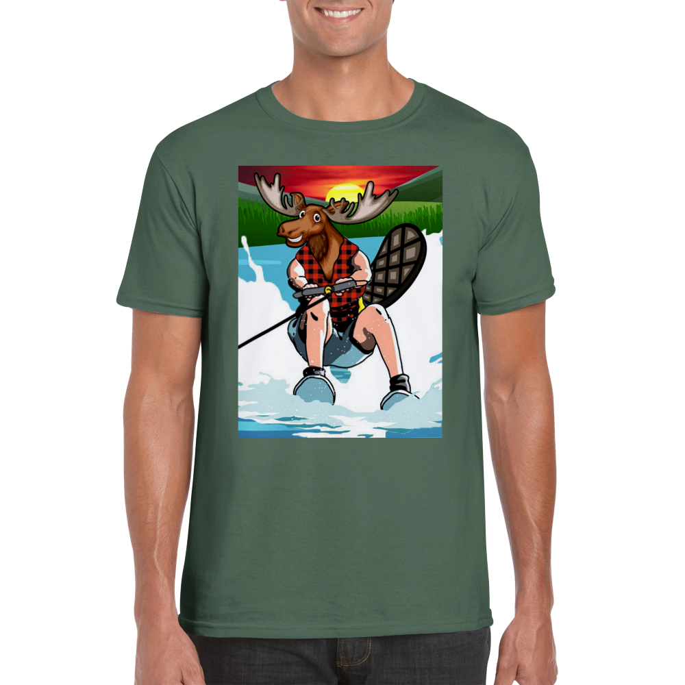 The Canadian Long Weekend - A Moose headed Lumberjack with a beaver tail waterskiing. - Classic Unisex Crewneck T-shirt