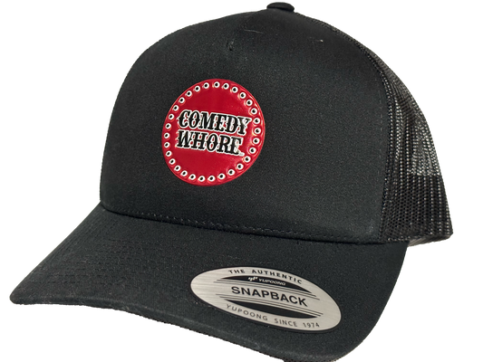 Comedy Whore - Premium Metallic Emblem 5 Panel Hat (curved brim)