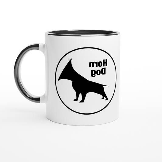 The Left-Handed Horn Dog Mug - White 11oz Ceramic Mug with Color Inside