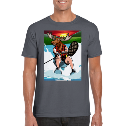 The Canadian Long Weekend -  A Moose headed Lumberjack with a beaver tail waterskiing. - Classic Unisex Crewneck T-shirt