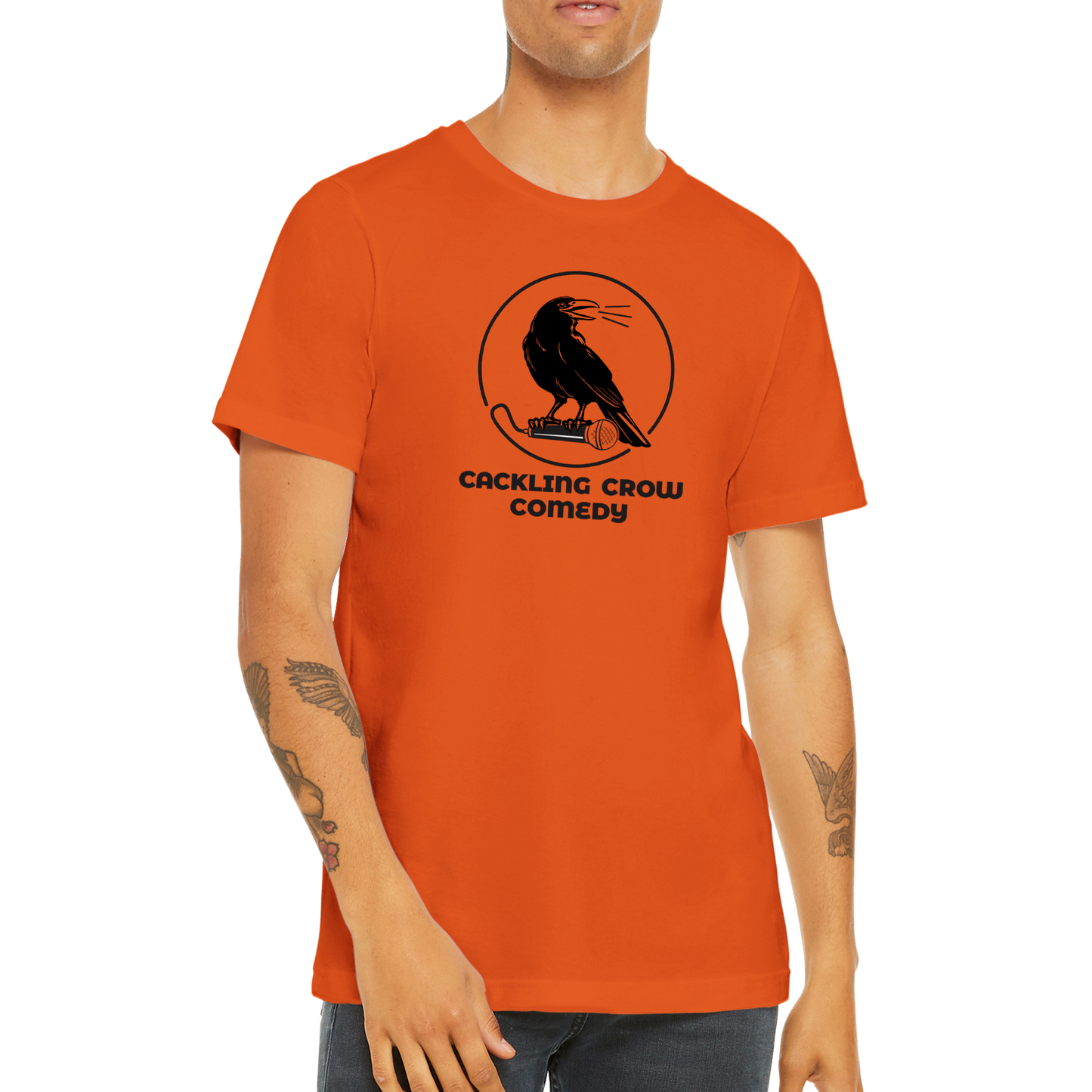 Cackling Crow Comedy - (black logo) Premium Unisex Crewneck T-shirt