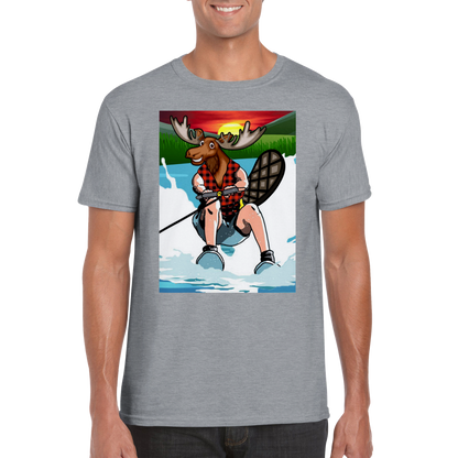 The Canadian Long Weekend -  A Moose headed Lumberjack with a beaver tail waterskiing. - Classic Unisex Crewneck T-shirt
