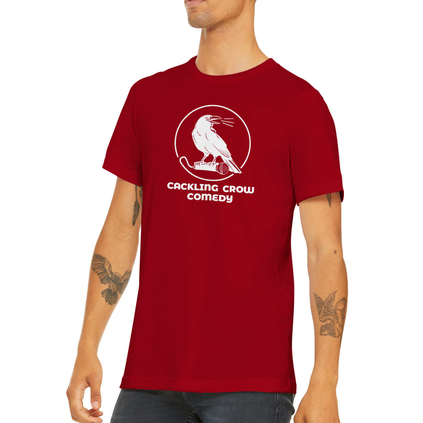 Cackling Crow Comedy - (white logo) Premium Unisex Crewneck T-shirt